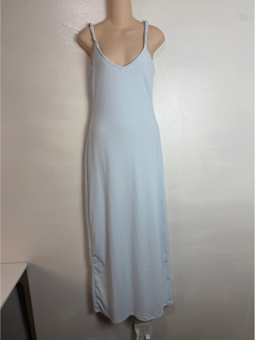 Light baby Blue Maxi Dress S Twisted Strap Low Back Stretch Y2K Summer Dress